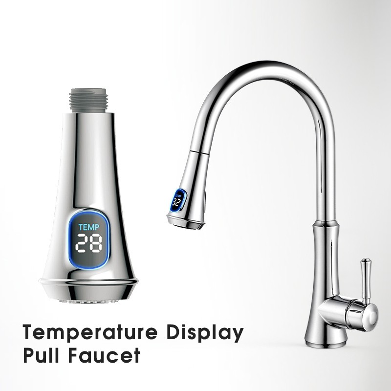 Einhebel-Küchenarmatur mit Brausefunktion und digitaler Temperaturanzeige
