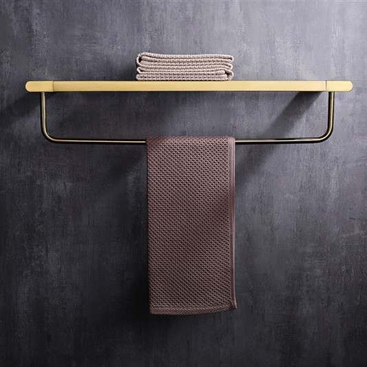 4-teiliges Badzubehör-Set mit Handtuchhalter, Handtuchstange, Papierhalter, Handtuchring in gebürstetem Gold
