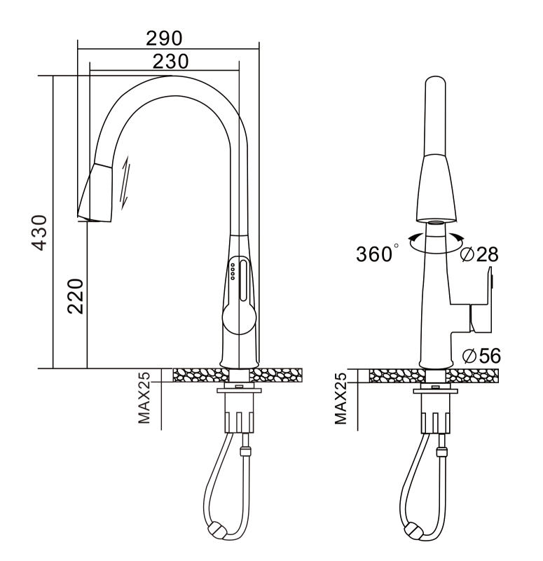 Faucet Pull Out With Spray Head Pull-Down Single Spray Bar Faucet